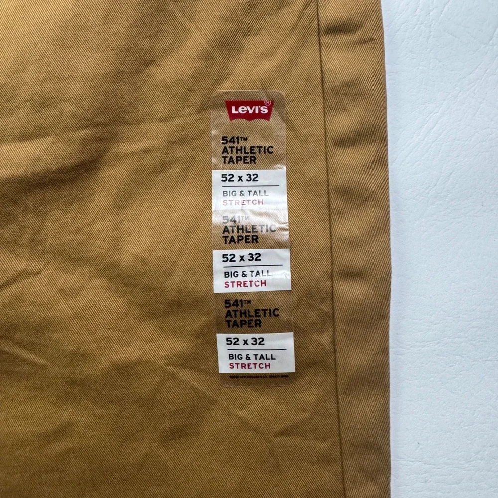 Levis 541 Athletic Taper Pants Mens 52x32 British Khaki Brown Stretch Twill NEW
